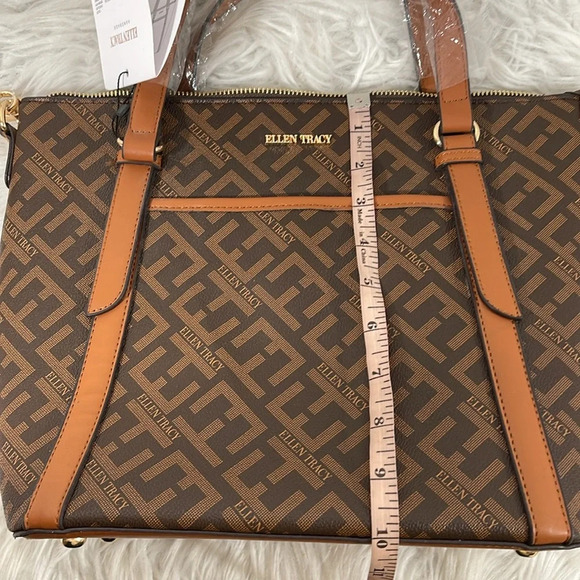 ELLEN TRACY THE SIGNATURE COLLECTION Double Handle Satchel Chocolate Brown Purse - Picture 12 of 13